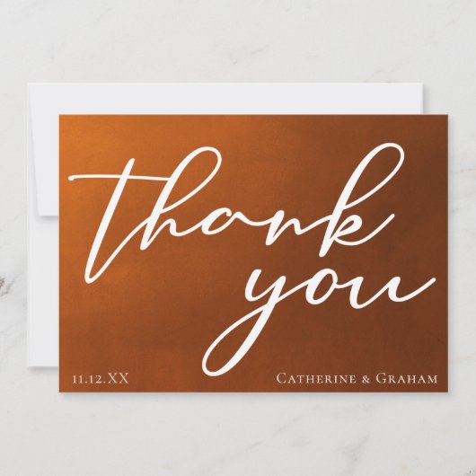 Carte De Remerciements Brûlé Orange Simple Script Rustique Mariage d'auto (Devant)