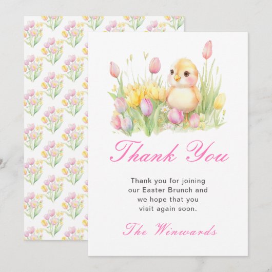 Carte De Remerciements Brunch de Pâques pour poussin printanier (Devant / Derrière)