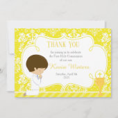 Carte De Remerciements Brunette garçon First Communion Damask (Devant)