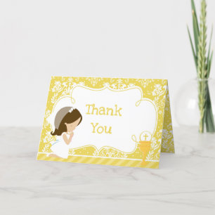 Carte De Remerciements Brunette Première Communion "Merci"