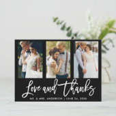 Carte De Remerciements Brush Script 3 Photo Mariage Love Thanks Blk (Debout devant)