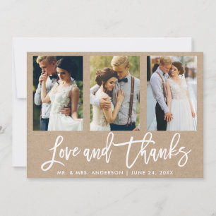 Carte De Remerciements Brush Script 3 Photo Mariage Love Thanks Kraft