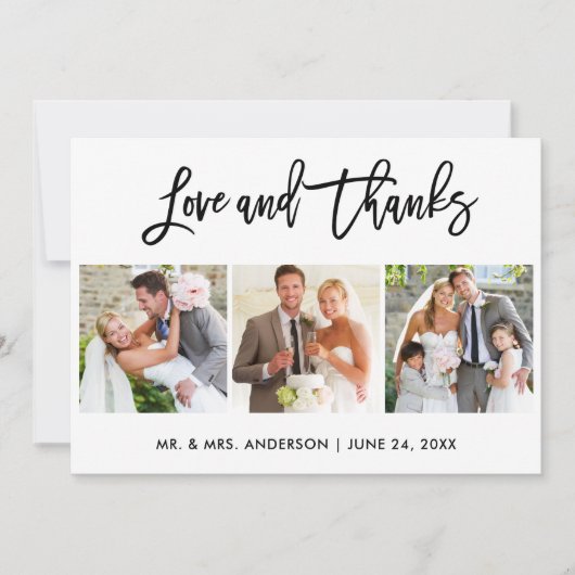 Carte De Remerciements Brush Script Love and Thanks 3 Mariage photo (Devant)