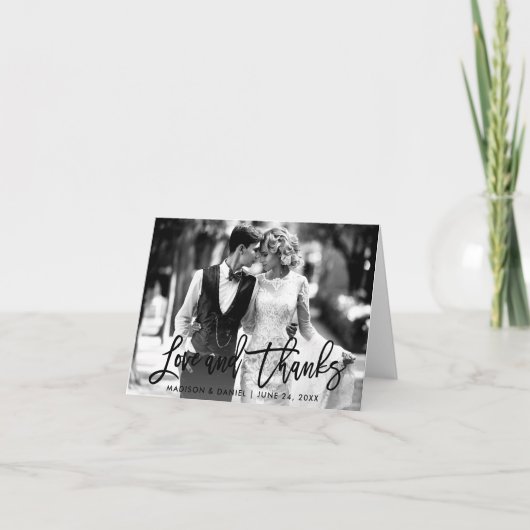 Carte De Remerciements Brush Script Love Thanks Noir et blanc Note (Devant)