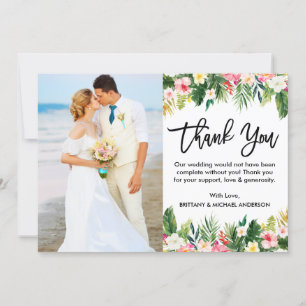 Carte De Remerciements Brush Script Mariage floral tropical Photo