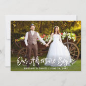 Carte De Remerciements Brush Script Notre aventure commence Mariage (Devant)