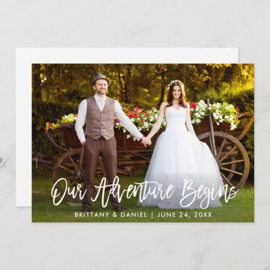 Carte De Remerciements Brush Script Notre aventure commence Mariage (Devant / Derrière)