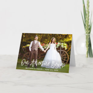 Carte De Remerciements Brush Script Notre Aventure Commence Mariage Plié