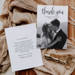 Carte De Remerciements Budget Moderne Calligraphie Script Mariage Photo