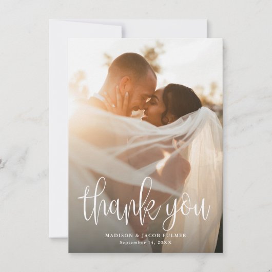 Carte De Remerciements Budget Moderne Calligraphie Script Mariage Photo (Devant)