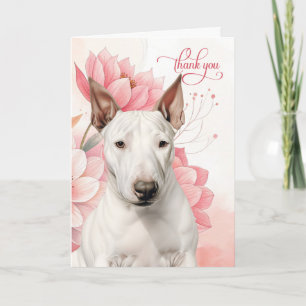 Carte De Remerciements Bull Terrier Chien Fleurs Botaniques Rose Doux