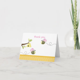 Carte De Remerciements Bumble Bee Ailes roses pliées Note de remerciement