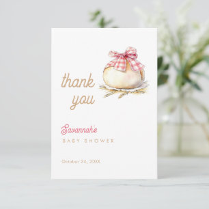 Carte De Remerciements Bun In The Oven Ruban Gingham Rose Fête Prénatale
