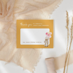 Carte De Remerciements Bunny avec ballons Baby Shower Jaune