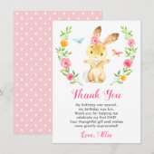 Carte De Remerciements Bunny Baby Girl Premier anniversaire fête Floral R (Devant / Derrière)