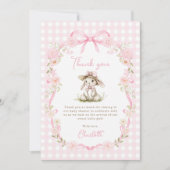 Carte De Remerciements Bunny Pink Bow Gingham Baby Shower (Devant)