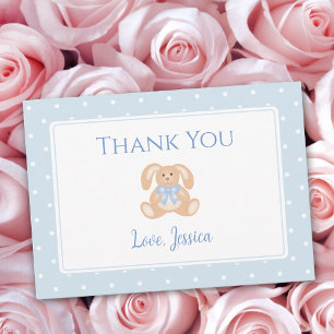 Carte De Remerciements Bunny Rabbit Bleu Blanc Pois Baby shower garçon