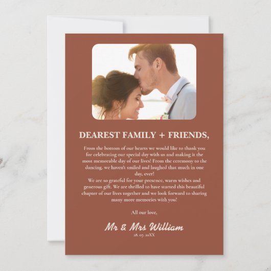 Carte De Remerciements Burange Boho Terracotta Mariage rustique (Dos)