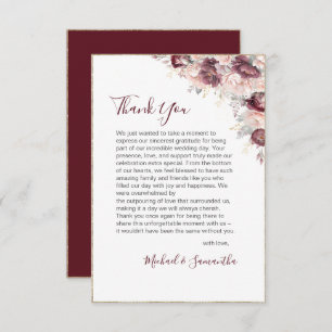 Carte De Remerciements Burgundy Blush Peony et Mariage Rose