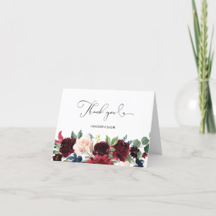 Carte De Remerciements Burgundy Blush Rose Navy Blue Floral Mariage