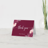 Carte De Remerciements Burgundy Blush Silver Floral Script Mariage (Devant)