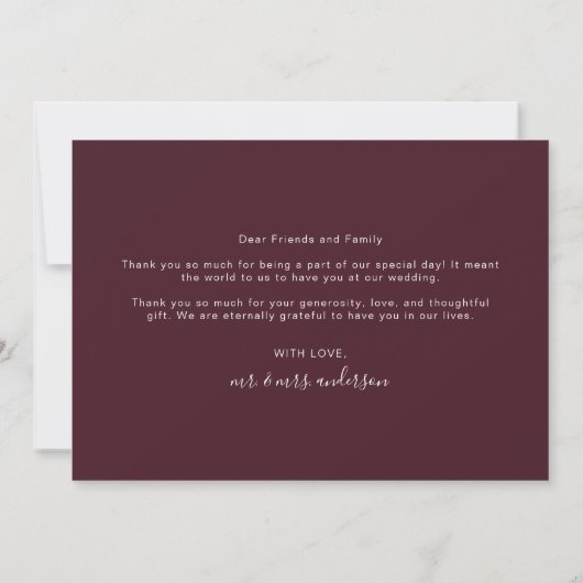 Carte De Remerciements Burgundy Boho Simple Photo Heart Script Mariage (Dos)