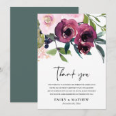 CARTE DE REMERCIEMENTS BURGUNDY BURGUNDY CLAIR COULEUR D'EAU FLORALE BUNC (Devant / Derrière)