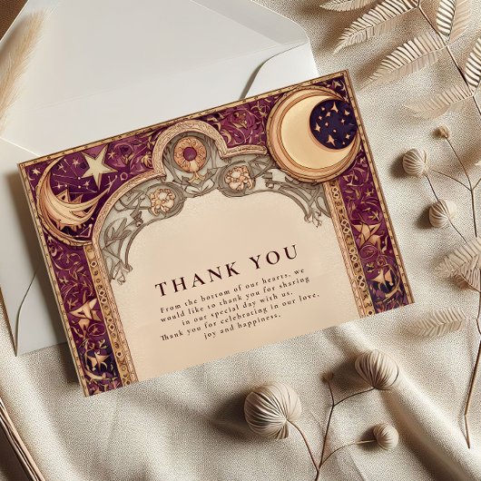 Carte De Remerciements Burgundy Celestial Moon Wedding