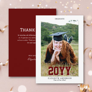 Carte De Remerciements Burgundy Classic Graduate 2024 Graduation Photo