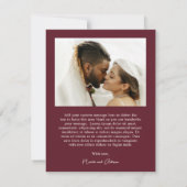 Carte De Remerciements Burgundy classique Photo Mariage élégant (Dos)