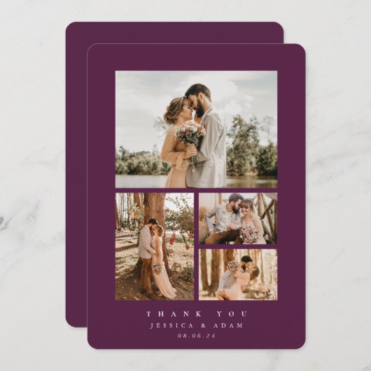 Carte De Remerciements Burgundy Elegant Minimal 4 Photo Mariage plat (Devant / Derrière)
