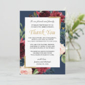 Carte De Remerciements Burgundy Floral Navy Bleu Mariage Cadre (Debout devant)