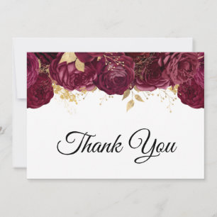 Carte De Remerciements Burgundy Flowers Gold Foil 60e anniversaire