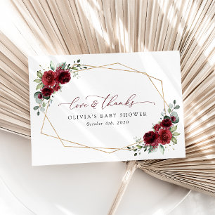 Carte De Remerciements Burgundy Flowers, Red Flowers, Baby Shower