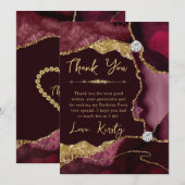 Carte De Remerciements Burgundy Gold Agate Geode Birthday (Devant / Derrière)