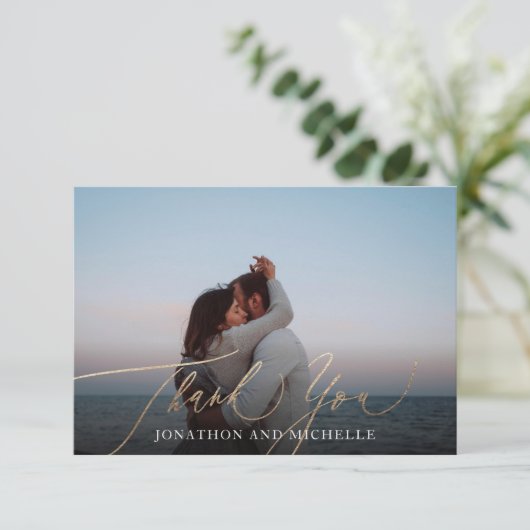 Carte De Remerciements Burgundy & Gold Fall Calligraphy Mariage Photo (Debout devant)