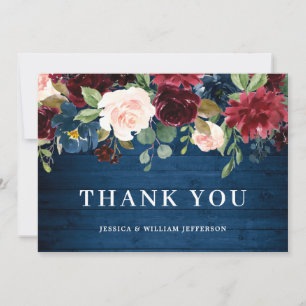 Carte De Remerciements Burgundy Marine bleu Blush Floral WAtercolor