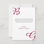 Carte De Remerciements Burgundy Maroon Initiales Mariage de automne d'aut (Dos)