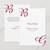 Carte De Remerciements Burgundy Maroon Initiales Mariage de automne d'aut (Devant / Derrière)