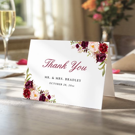 Carte De Remerciements Burgundy Marsala Red Rustic Floral Thank