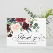 Carte De Remerciements Burgundy Navy Blush Rose Florals Botanique (Debout devant)