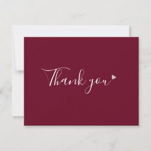 Carte De Remerciements Burgundy Silver Heart Chic Script Entreprise