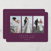 Carte De Remerciements Burgundy Ultra Minimal Triple Photo Mariage plat (Devant / Derrière)
