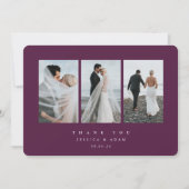 Carte De Remerciements Burgundy Ultra Minimal Triple Photo Mariage plat (Devant)