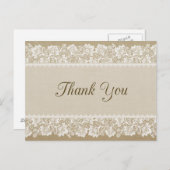 Carte de remerciements Burlap et dentelle (Devant / Derrière)