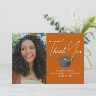 Carte De Remerciements Burnt Orange Graduate Photo Diplôme sur mesure