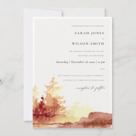 Carte De Remerciements Burnt Orange Jaune Automne Arbres Mariage Invitati (Devant)