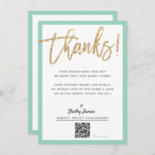 Carte De Remerciements BUSINESS INSERT moderne chic parties scintillant s (Devant / Derrière)