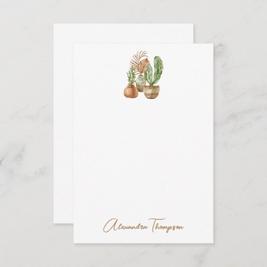 Carte De Remerciements Cactus aquarelle Boho Pampas Plante Enterrement de (Devant / Derrière)