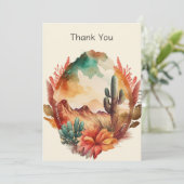 Carte De Remerciements Cactus du désert à l'aquarelle et montagnes (Debout devant)
